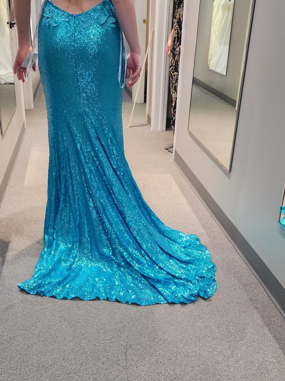 Jovani Turquoise Floral Applique V-Neck Prom Gown - Picture 3 of 3